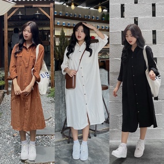 Đầm sơ mi nhung hàn quốc dáng dài