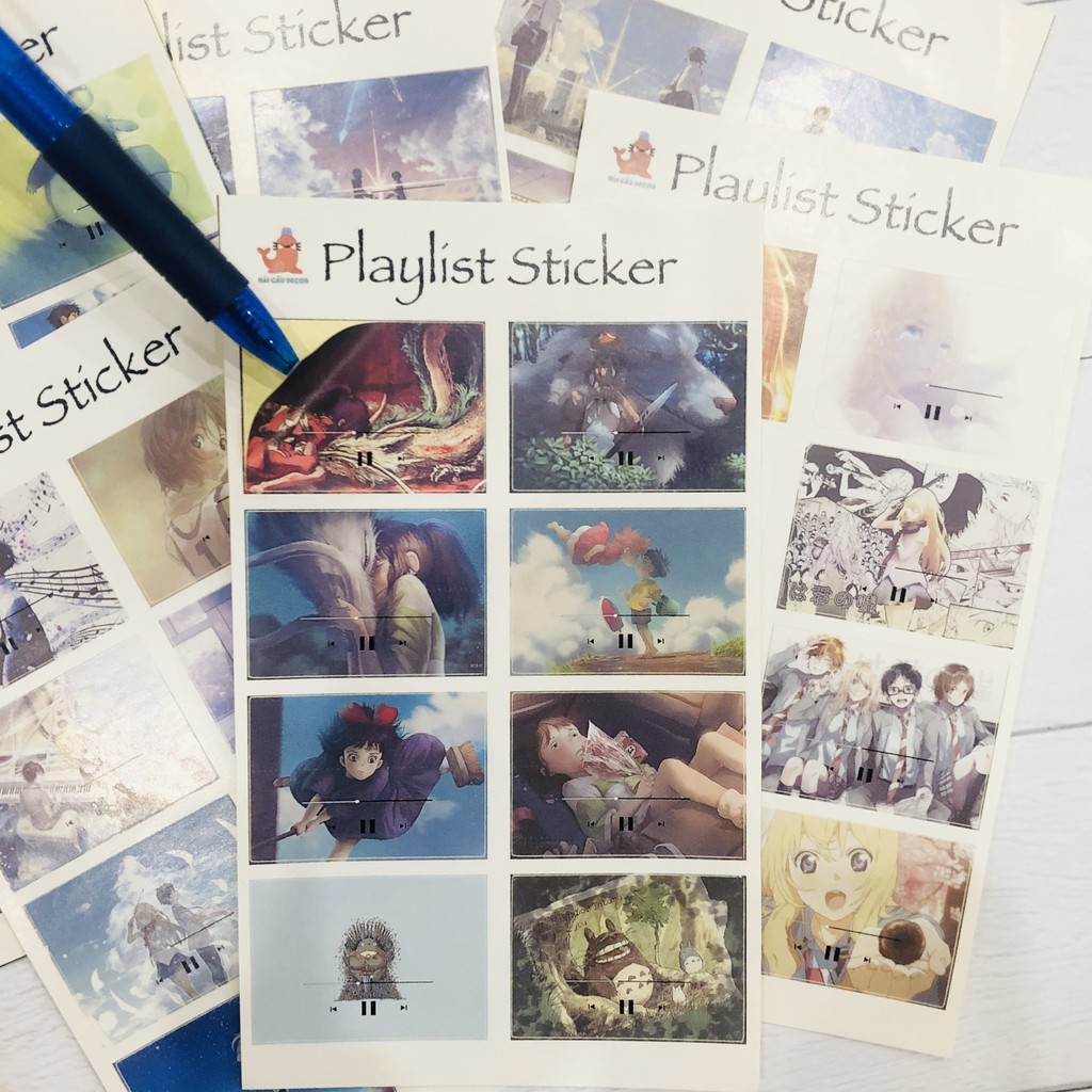 Tấm hình dán - Playlist sticker 10x17cm Ghibli, Anime trang trí sổ, vở, laptop, điện thoại, đàn..v..v.