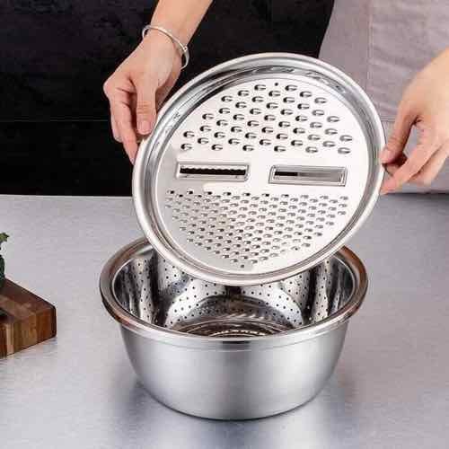 RỔ BÀO RAU CỦ INOX - BỘ THAU RỔ BÀO RAU CỦ INOX KHÔNG RỈ 3 MÓN (THAU+RỔ+MẶT BÀO)