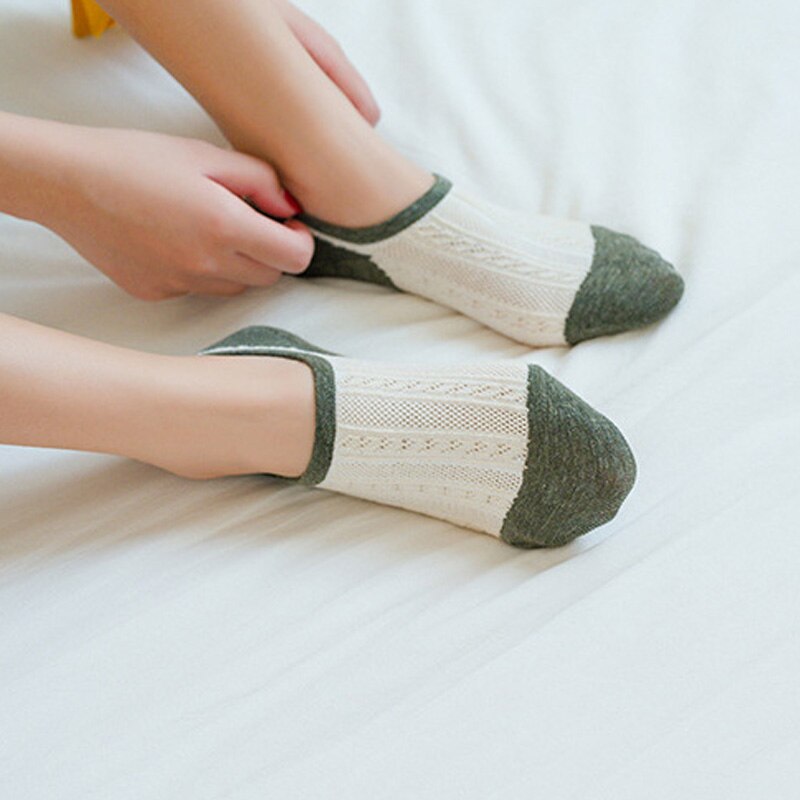 Vớ cotton cổ thấp thoáng khí màu sắc ngọt ngào phong cách retro cho nữ