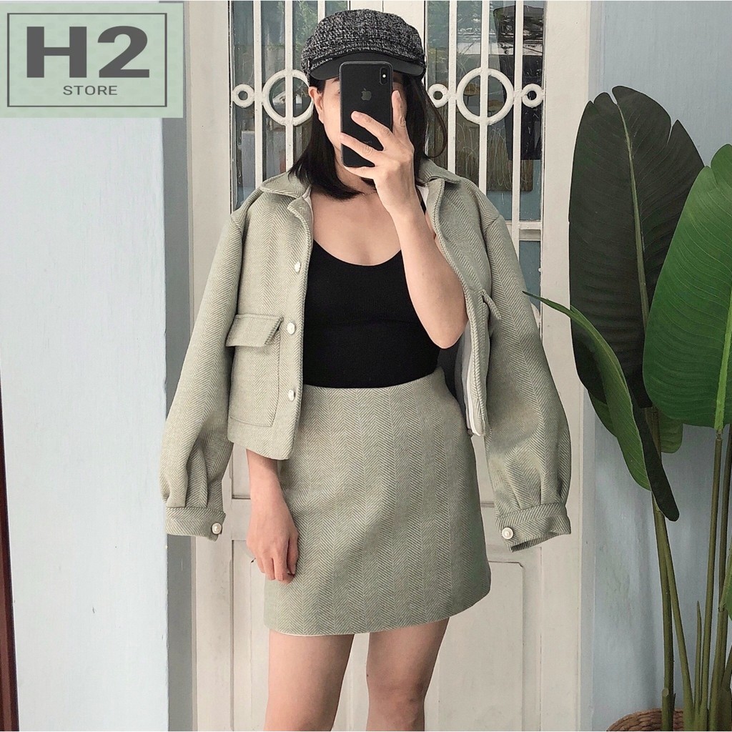 Sét Áo Dạ Nữ Kèm Chân Váy Chữ A Thiết Kế H2  | BigBuy360 - bigbuy360.vn