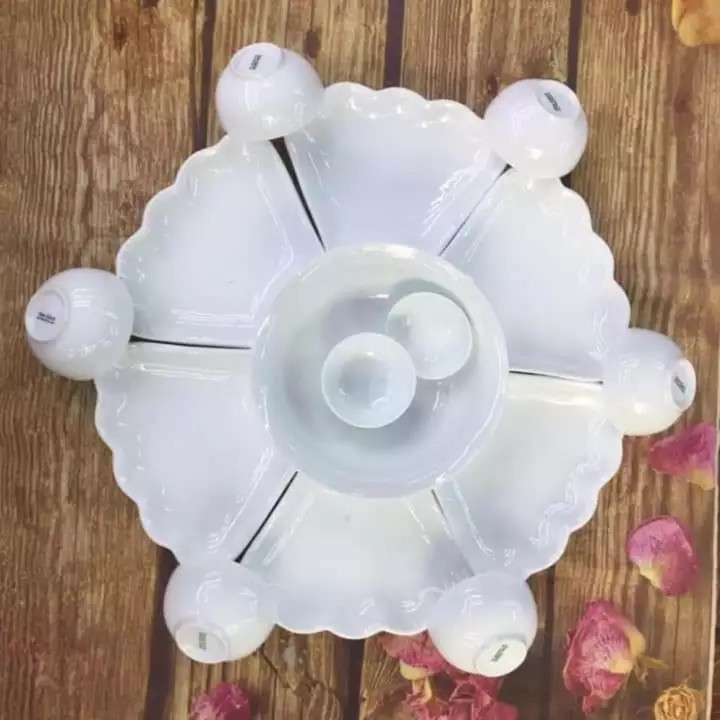 Bộ bát đĩa hoa mặt trời - hoa hướng dương trắng trơn