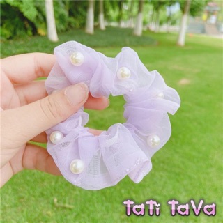 (Video)Hot  Cột tóc srcunchies voan hạt châu Tatitava