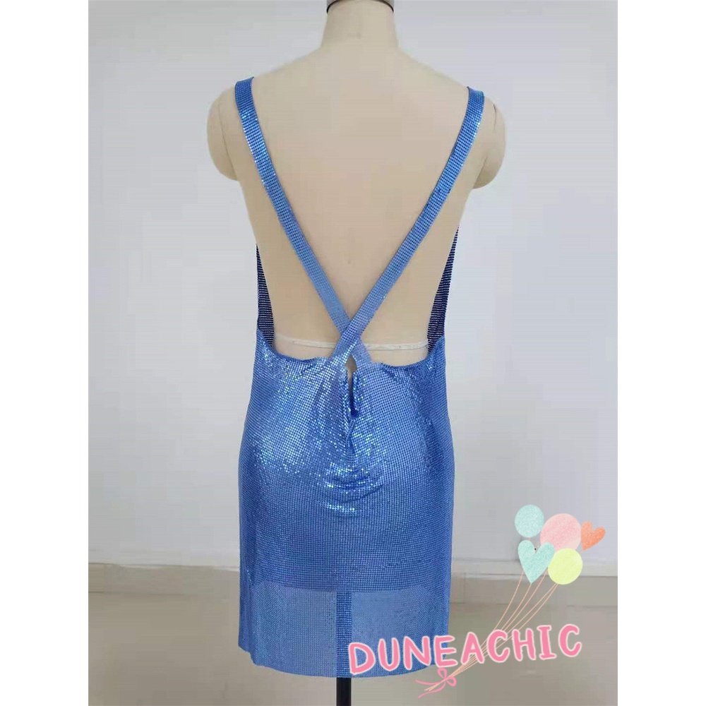 Đầm Xẻ Tà Kim Loại Lấp Lánh Gợi Cảm Cho Nữ