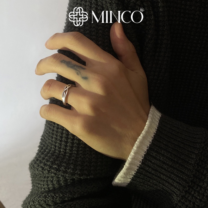 Nhẫn nam Minco Accessories thiết kế họa tiết đan chéo phụ kiện thời trang chất liệu Titan không gỉ NT21