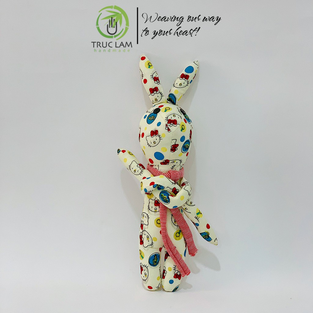 Đồ Chơi Cho Bé Thú Nhồi Bông Hình Con Thỏ Buộc Nơ Vải Hoa Bông Gòn Cao Cấp T2 – Trúc Lâm Handmade