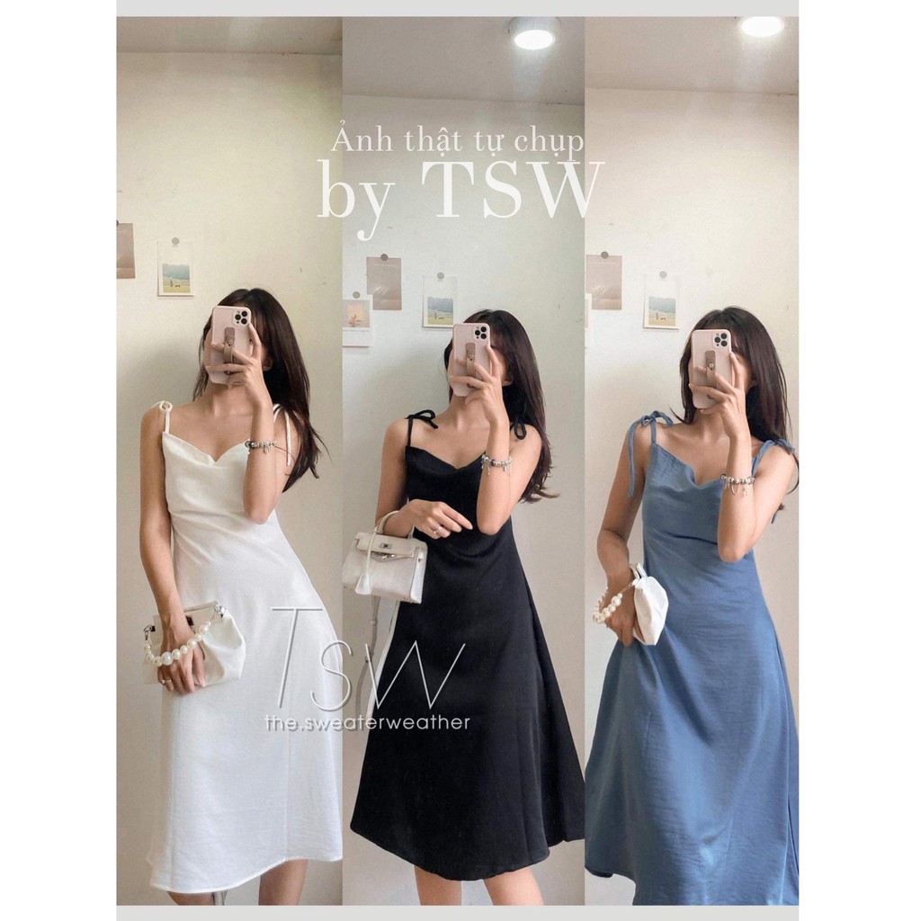 Váy 2 dây lụa cổ đổ chất dày (Ảnh thật) | BigBuy360 - bigbuy360.vn