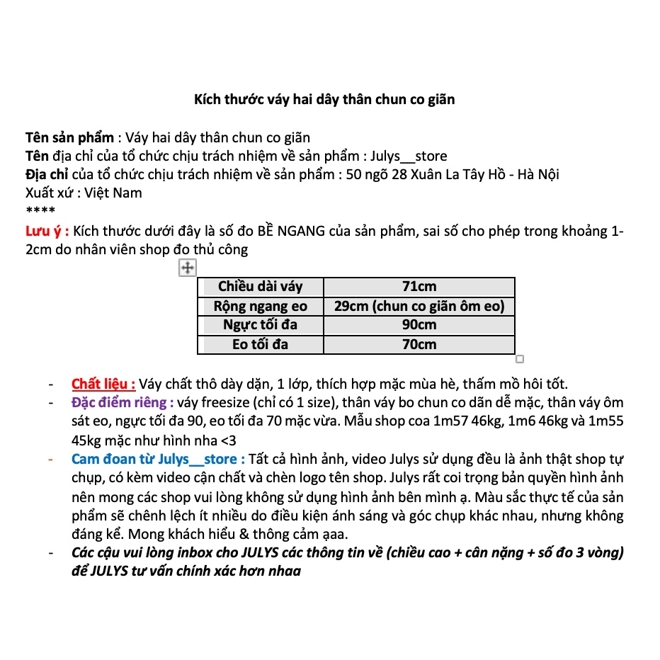 Váy hai dây thân chun co giãn