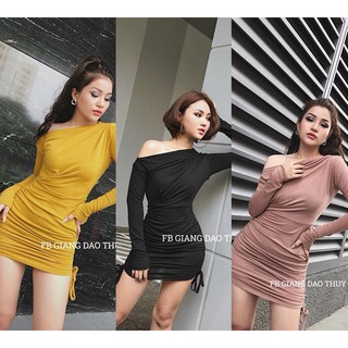 Đầm body lệch vai rút nhún so lady