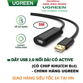 Cáp nối dài usb ugreen 10319 dài 5m chuẩn usb 2.0 có chíp khuếch đại - chính hãng bh 18 tháng