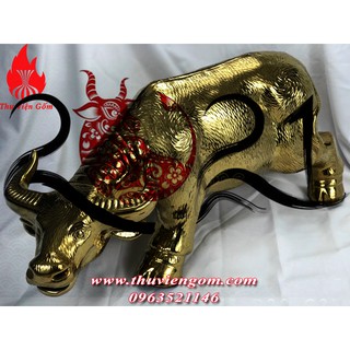 Tượng Trâu Đại Phú Quý Mạ Vàng - Gốm sứ Bát Tràng