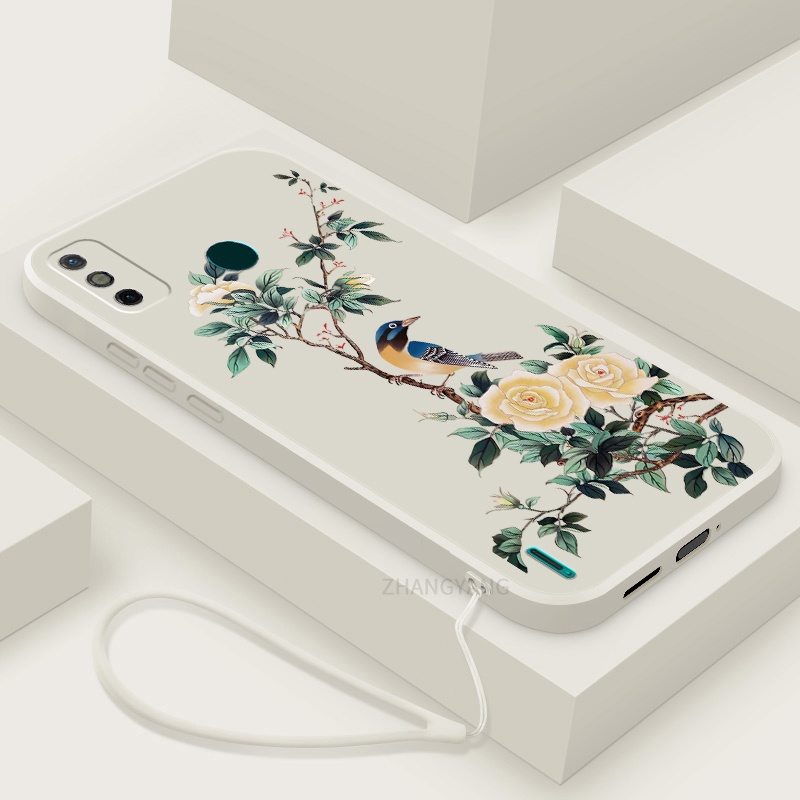 Ốp Điện Thoại TPU Mềm Họa Tiết Hoa Và Chim Có Dây Đeo Cho Tecno spark 6 go