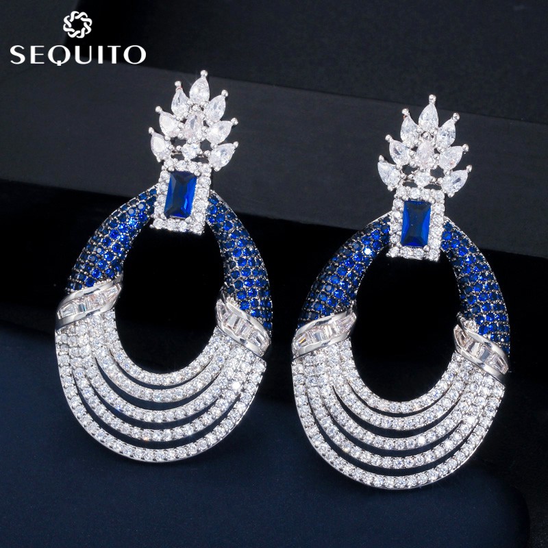 Chất Lượng Sang Trọng Royal Sapphire CZ Pha Lê Rỗng Tròn Tòn Ten Bạc 925 Bài Bông Tai Cao Quý Cô Dâu