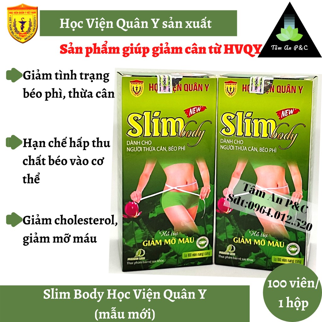 (Giảm cân an toàn) Viên uống giảm cân Slim Body New sản xuẩt bởi Học viện Quân Y hộp 100 viên--CHÍNH HÃNG HVQY