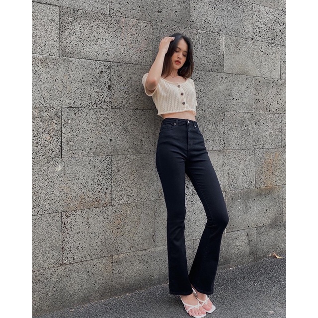 Quần jeans nữ loe lưng cao,REVERCLOTHINGS tôn dáng, Super high waisted, quần bò nữ