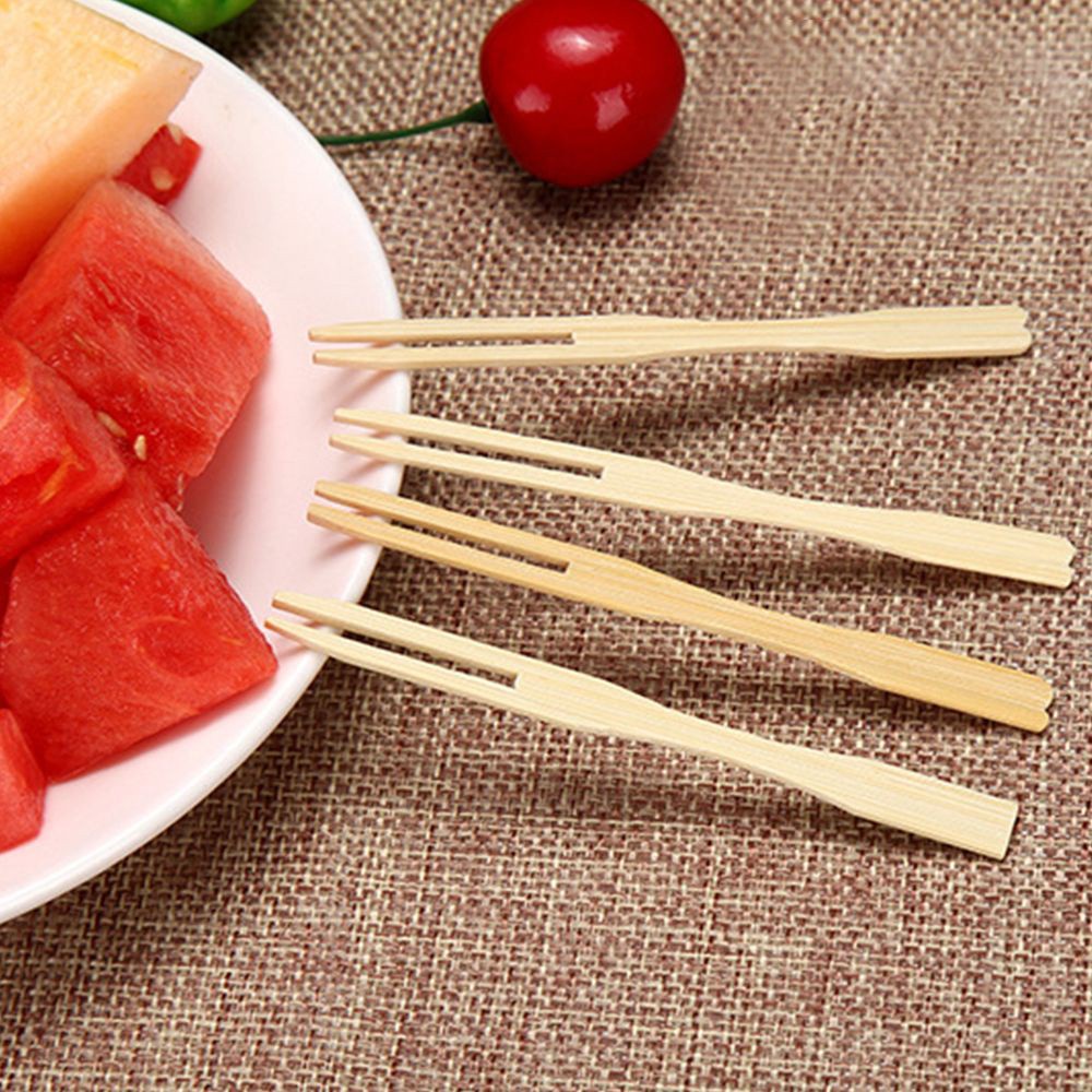 ELLSWORTH Pastry Fruit Forks Appetizer Disposable Bamboo Buffet Wooden Cherry 100Pcs Drink Dessert Party