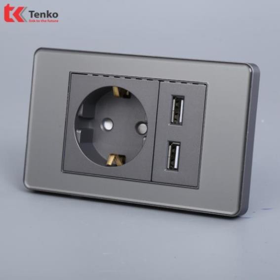 Ổ Cắm Chìm Chuẩn Đức Có USB Sạc Nhanh 5V - 2100mAh Màu Xám Âm Tường Hàng Thông Dụng Màu Xám Tenko TK-C9-G065