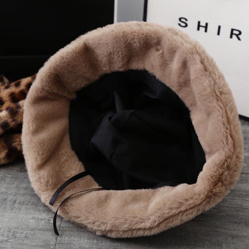 Mũ nón bucket lông thỏ tai gấu dễ thương mềm mịn Hàn Quốc