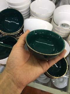 Bát cơm xanh cổ vịt vẽ vàng Bát Tràng