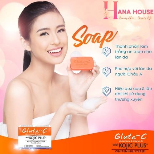 Xà phòng tắm giúp trắng da Gluta-C toàn thân với Kojic Acid, Vitamin C & Glutathione kết hợ