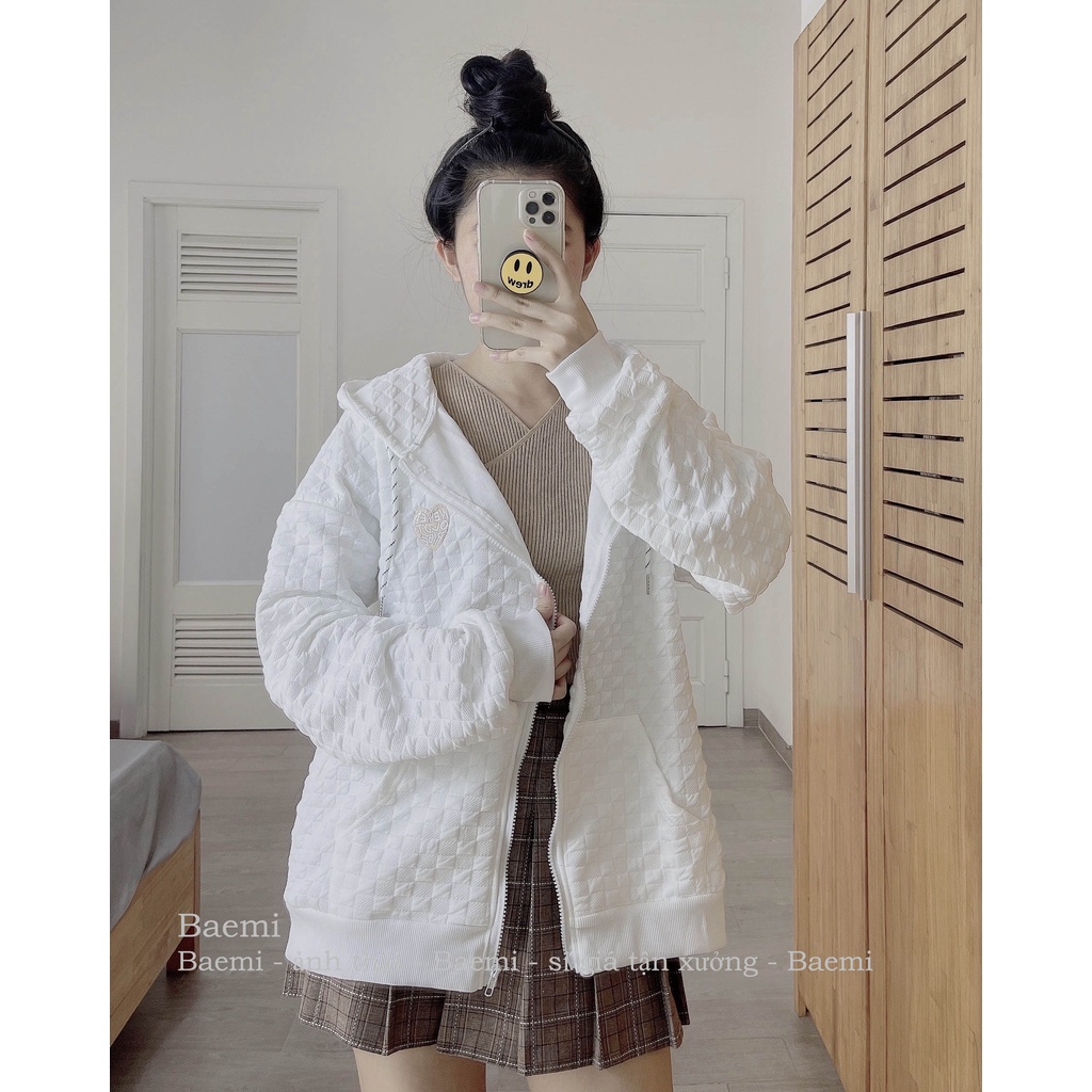Áo khoác ngoài, có mũ, 2 màu trắng, xám - SML
