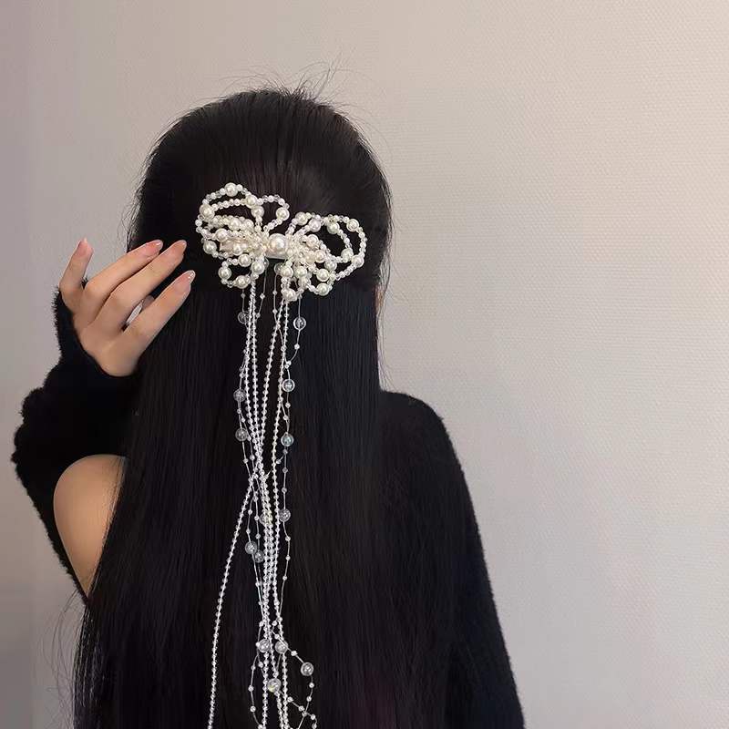 Kẹp Tóc Đính Hạt Ngọc Trai Tua Rua Phong Cách Hàn Quốc Đơn Giản Dành Cho Cô Dâu