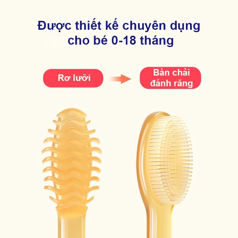 Bàn chải + rơ lưỡi silicone cho bé từ 0- 18 tháng