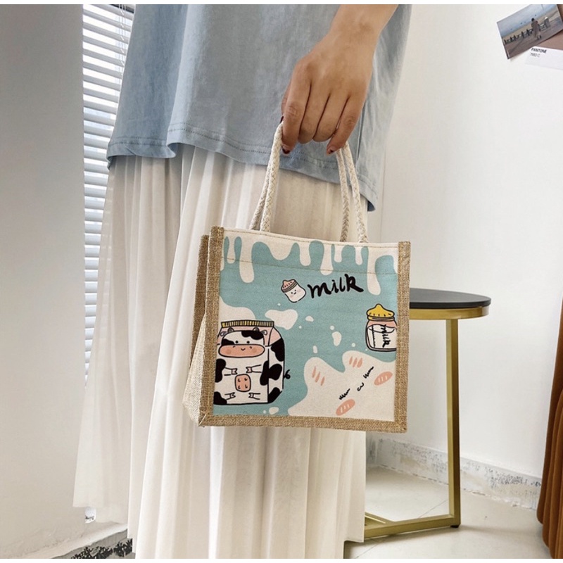 Túi cói mini nhiều hình in dễ thương phù hợp đi du lịch, đi biển đựng vừa điện thoại, đồ cá nhân-CHUTCHUTOT