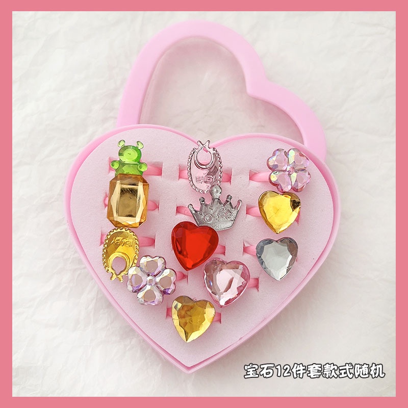 Set 12 Nhẫn Đính Đá Hoạt Hình Dễ Thương Cho Bé Gái