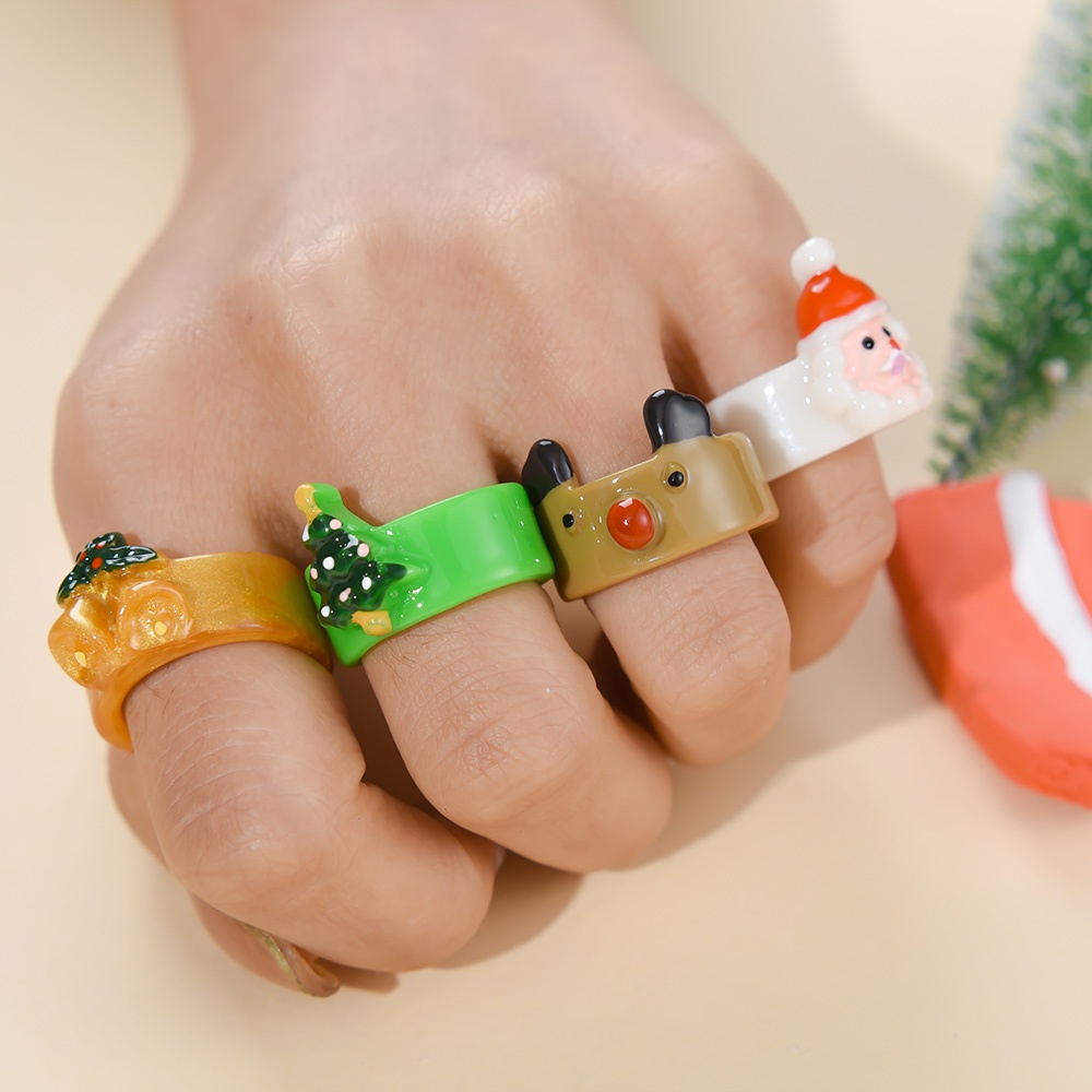 Nhẫn Đeo Ngón Tay Bằng Acrylic Hình Ông Già Noel Tuần Lộc Cây Thông Giáng Sinh Năm Mới Mịn Thanh Lịch Trang Trí Giáng Sinh Cho Nữ