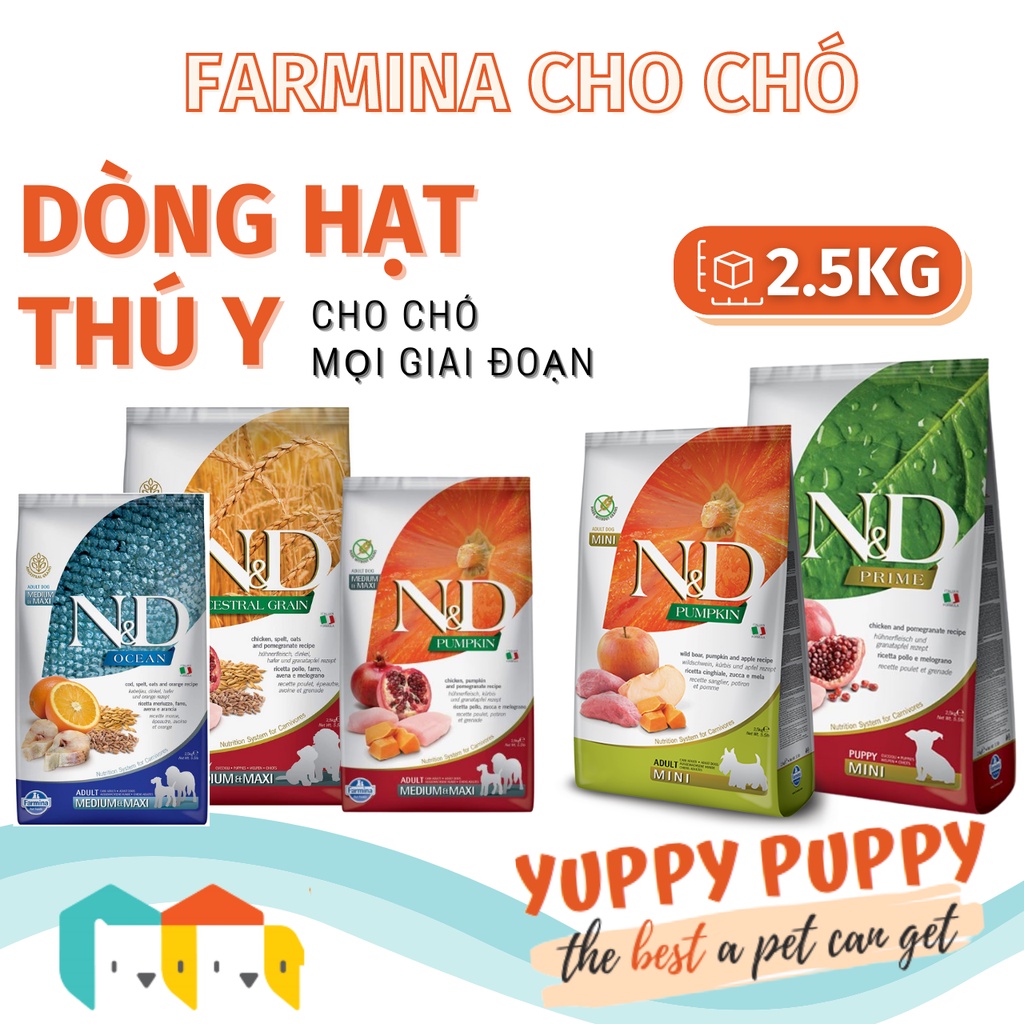 [𝐓𝐚̣̆𝐧𝐠 𝐛𝐚́𝐭] Dòng hạt Farmina N&amp;D Pumpkin , Ancestral, Ocean cho chó con chó trưởng thành mini medium maxy dog 2.5KG