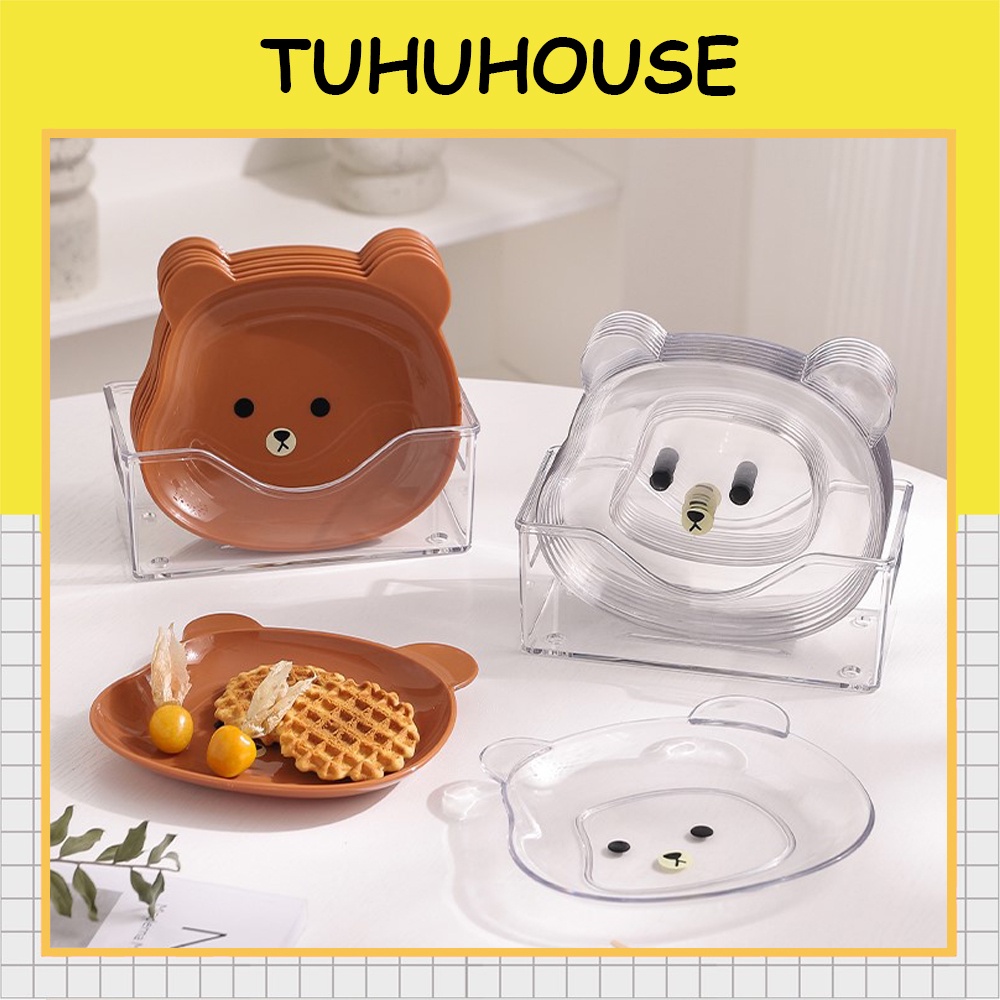 Bộ 8 đĩa nhựa hình gấu đựng thức ăn vặt tiện lợi, đĩa nhựa trang trí decor bàn ăn có khay đựng – TUHU’S HOUSE