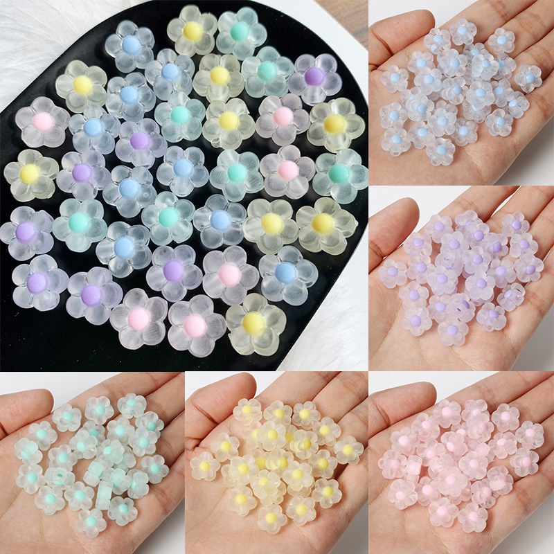 Bộ 30/60 hạt nhựa trong suốt hình hoa dùng làm trang sức thủ công