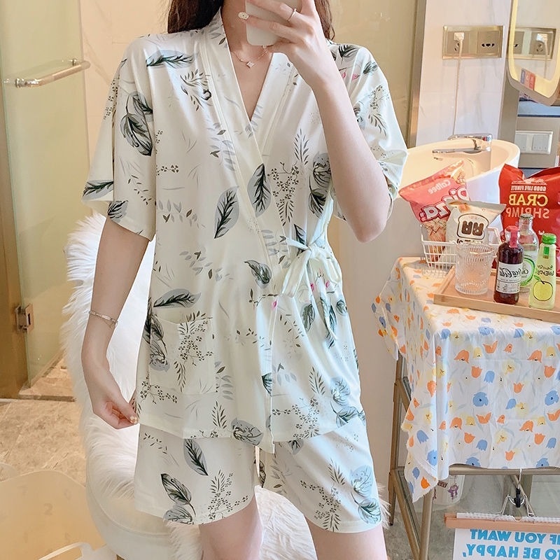 Set đồ ngủ dáng rộng kiểu kimono Nhật Hàn thời trang mùa hè cho nữ