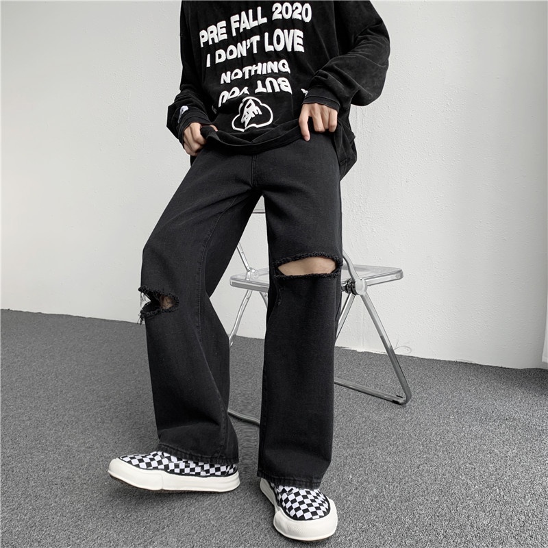 Quần baggy nam jean ống rộng nam nữ màu đen-quần nam hàn quốc