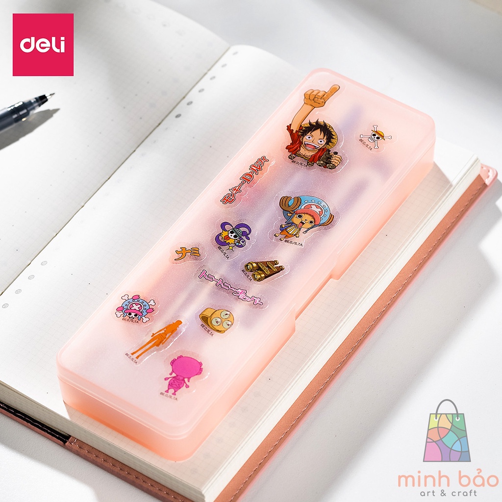 HỘP ĐỰNG BÚT ĐỒ DÙNG CÁ NHÂN DELI ONE PIECE - CHẤT LIỆU NHỰA TRONG SUỐT - MÀU NGẪU NHIÊN - KÈM STICKER - EH901
