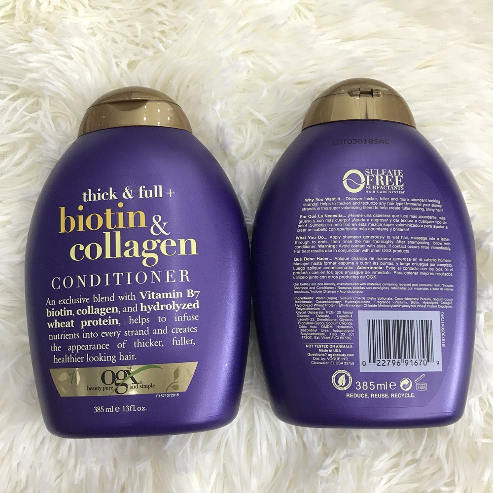 Dầu gội - xả trị rụng tóc BIOTIN OGX Thick &amp; Full Biotin &amp; Collagen 385ml