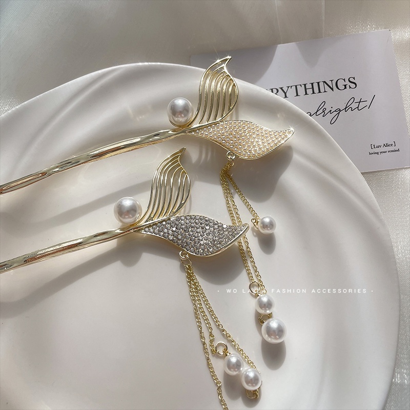 Trâm Cài Tóc Hình Đuôi Nàng Tiên Cá Đính Đá Và Ngọc Trai Nhân Tạo Đơn Giản Thời Trang