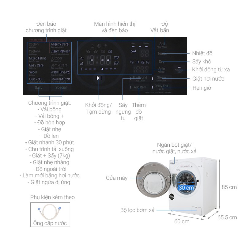 Máy giặt sấy LG Inverter 10.5 kg FG1405H3W1