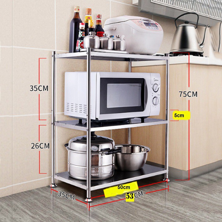 Kệ bếp đa năng 3 tầng full inox kích thước 53x75x35cm