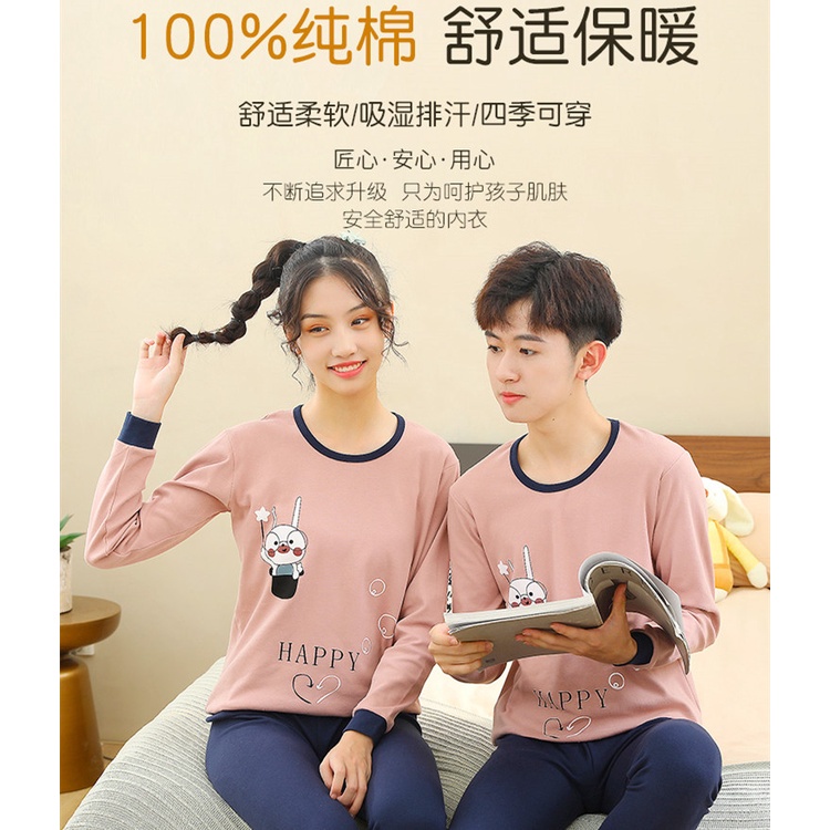 Bộ Đồ Ngủ Tay Dài Chất Liệu Cotton 140cm - 180cm Thời Trang Xuân Thu Cho Nam Và Nữ