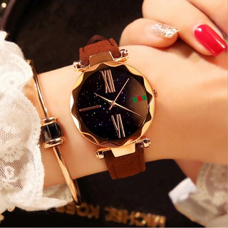 Đồng hồ nữ LSVTR la mã quai da lộn mặt tròn lấp lánh ánh sao đêm phụ kiện idol hot thời trang hàn quốc WH-4413