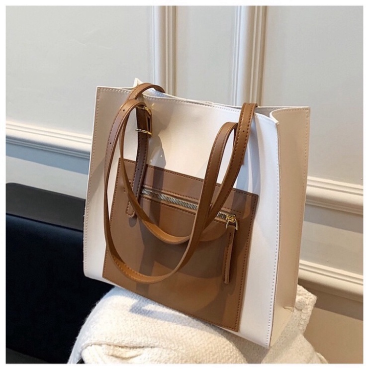 Túi đeo chéo sét 2 túi tote phối màu cao cấp sang trọng