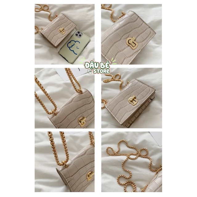 Túi Đeo Chéo Mini Chữ Nhật Trơn Phối Dây Xích Thời Trang Hàn Quốc - Túi Xách Đeo Vai Khoá Xoay Cao Cấp - Daube - Pk081
