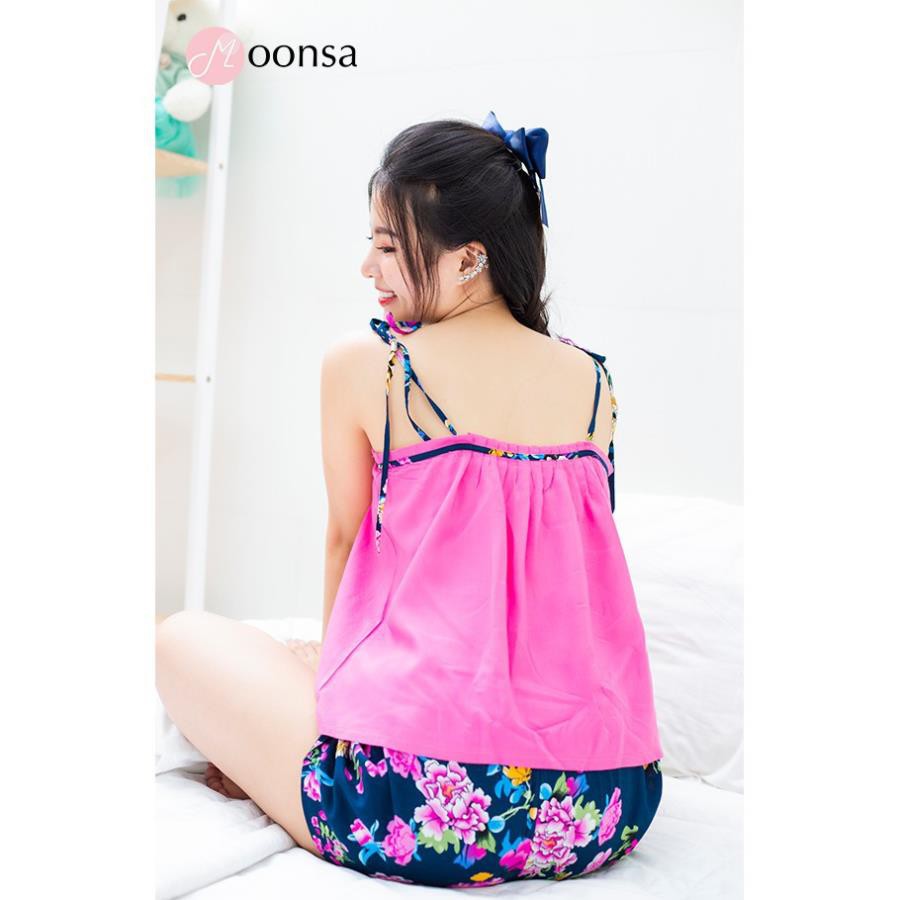 [Mã WARN30 hoàn 15% xu đơn 150k] Bộ đồ ngủ 2 dây Giọt nắng hồng sen, thiết kế mặc nhà cực xinh [Moonsa] | BigBuy360 - bigbuy360.vn