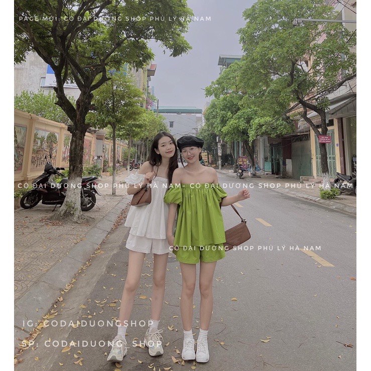 Set Đồ Nữ, Bộ Đồ Áo Nữ Trễ Vai Dáng Bồng Bềnh Chất Đũi Siêu Xinh | BigBuy360 - bigbuy360.vn