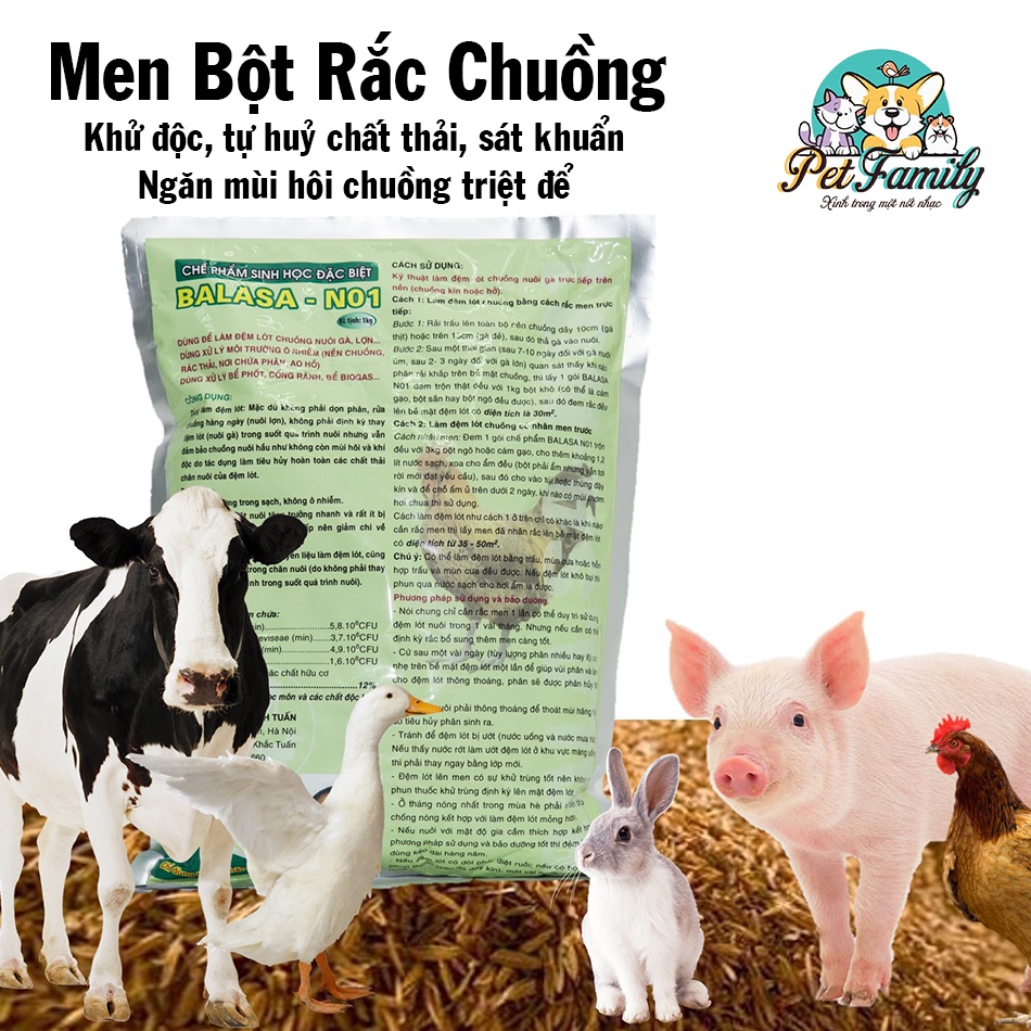 1kg Men Bột Rắc Chuồng Balasa No1 - Khử mùi hôi chuồng triệt để