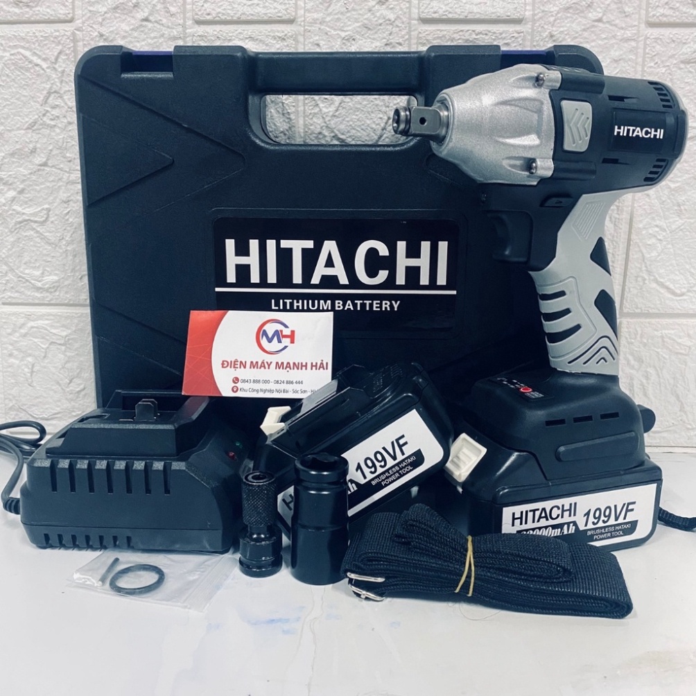Máy siết bulong Hitachi 199VF - 2 PIN - Đầu 2 trong 1 - Máy bắn bulong KHÔNG CHỔI THAN - TẶNG Đầu chuyển vít, khẩu 22mm