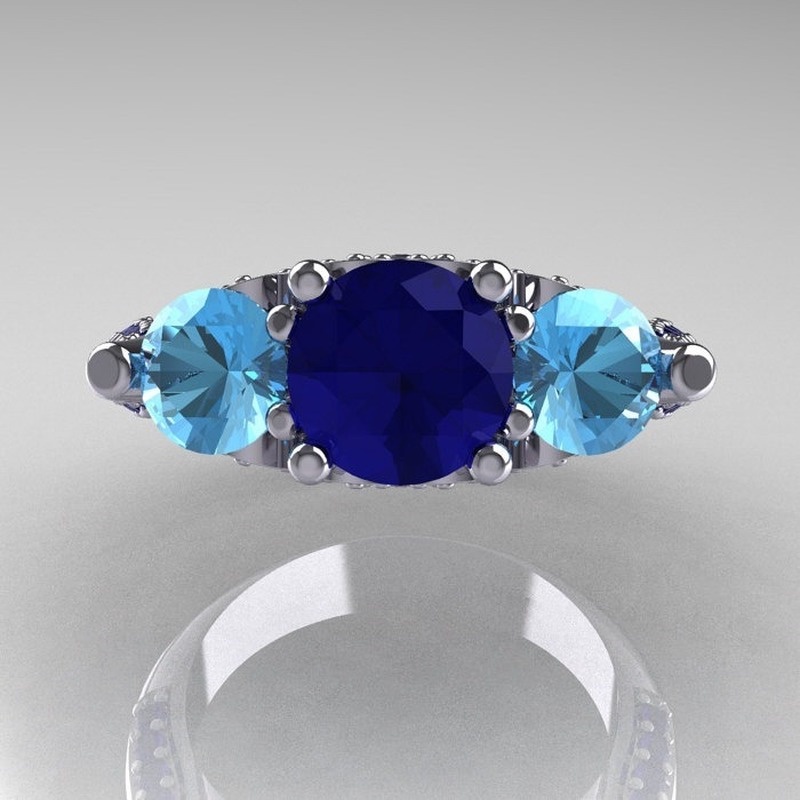 Nhẫn đính đá pha lê xanh dương sáng tạo thời trang