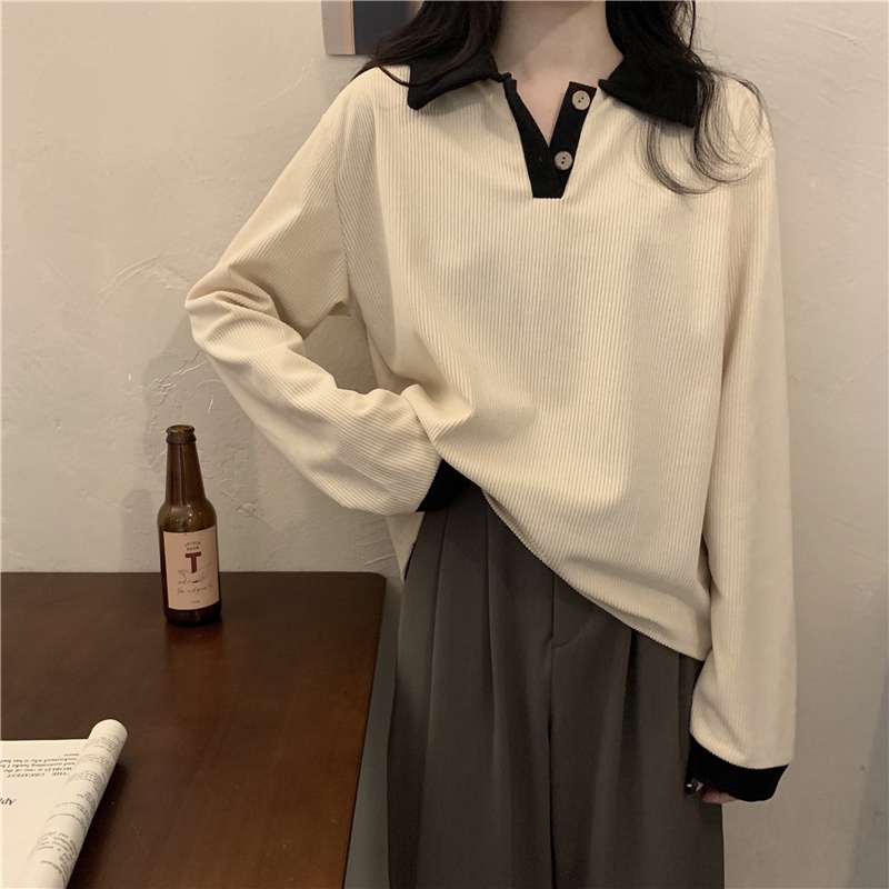 Áo sơ mi tay dài XIAOZHAINV dáng rộng vải nhung kẻ có 3 màu thời trang Hàn Quốc